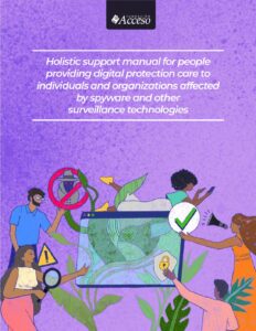 Cover of the Holistic Support Manual: people working in a relaxing environment on a lilac background